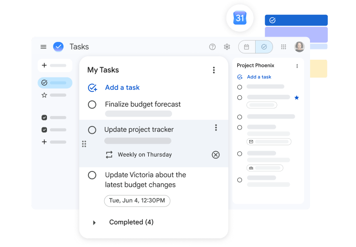 Google Tasks integrated directly inside the Gmail inbox for quick action-item tracking
